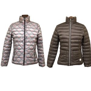 Intuition Paris Reversible Puffer Coat Size 6 Cream Taupe Down Insulated